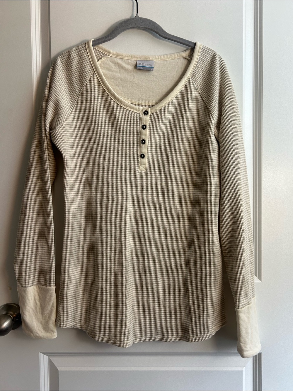 Columbia Cream Waffle-Knit Henley Long Sleeve Top